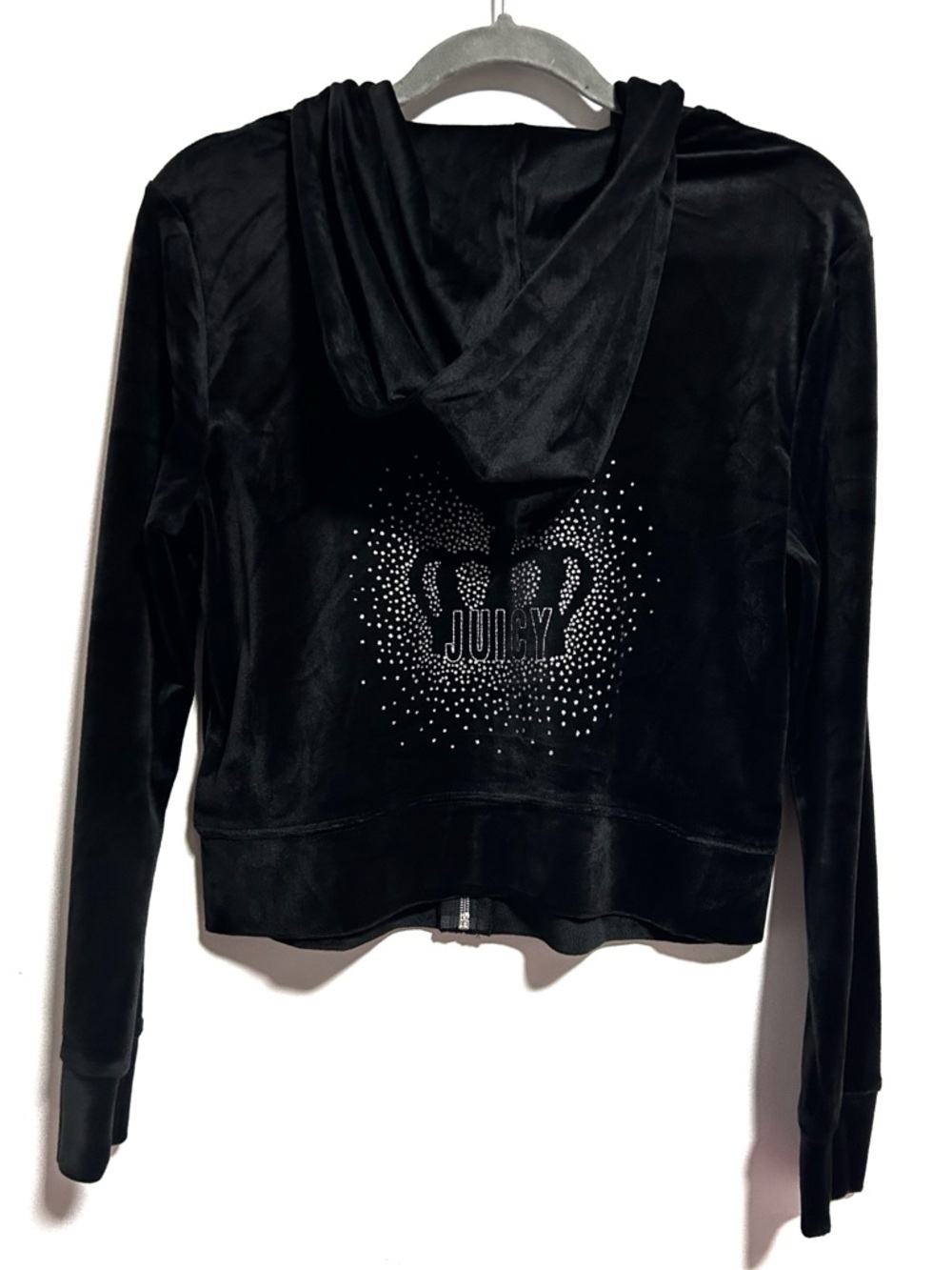 New Juicy Couture Velour Zip Up Hoodie Tracksuit Black Womens Medium Rhinestones
